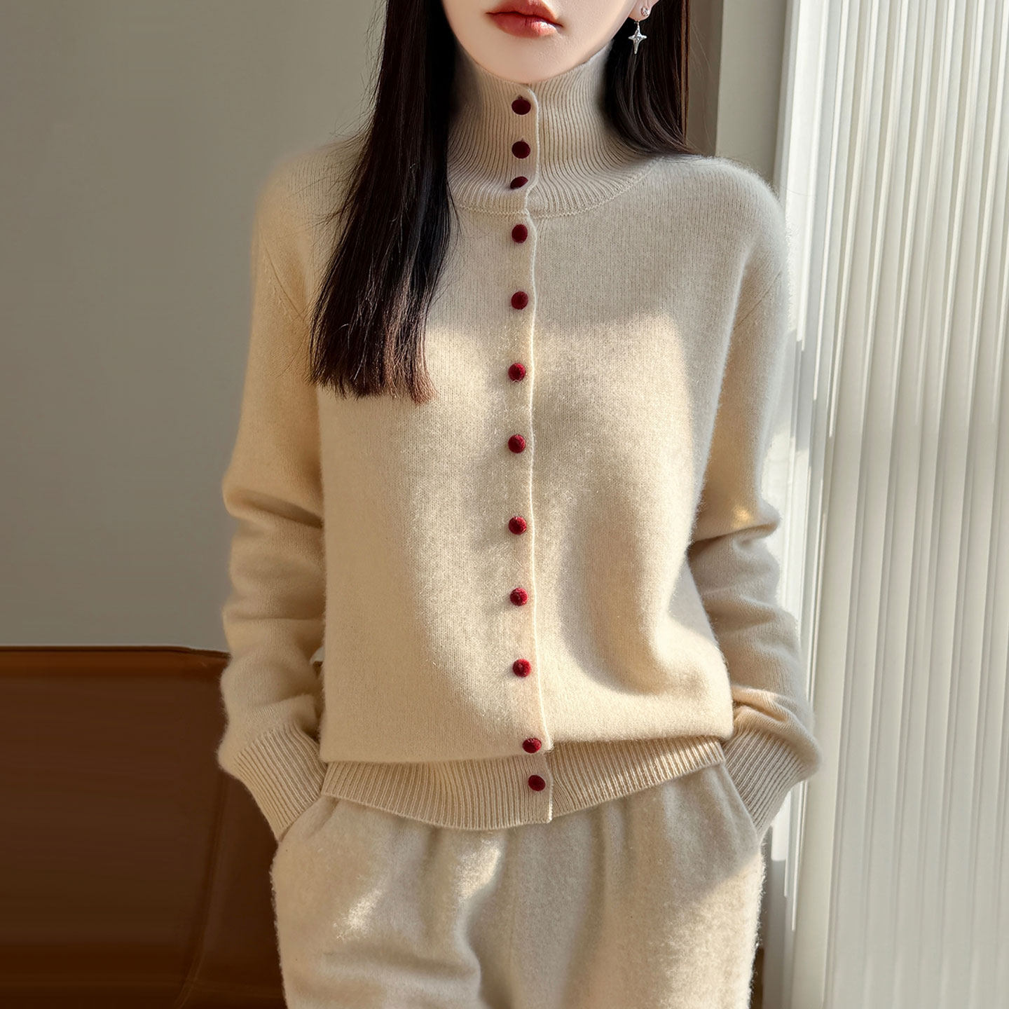 秋冬新款高领羊毛针织开衫女士毛衣外套纯色百搭宽松显瘦外搭上衣,女装/女士精品,毛衣,淘宝优惠券,粉丝福利购,淘宝优惠卷