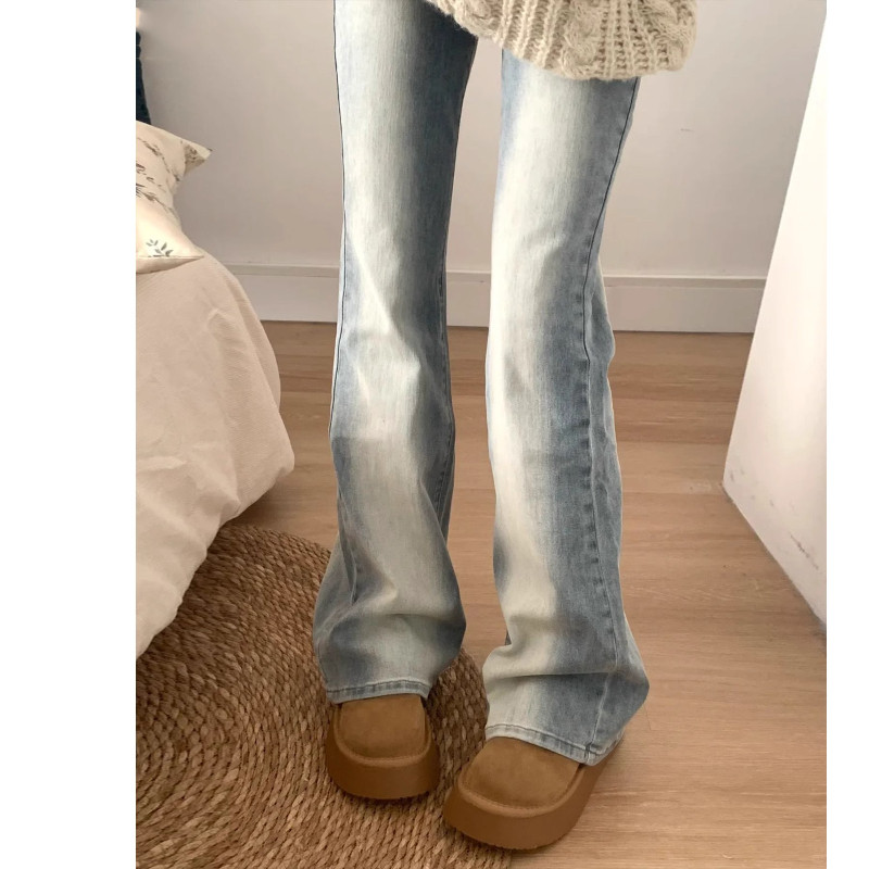 高个子加长版美式微喇牛仔裤女高腰弹力修身马蹄裤窄版直筒喇叭裤