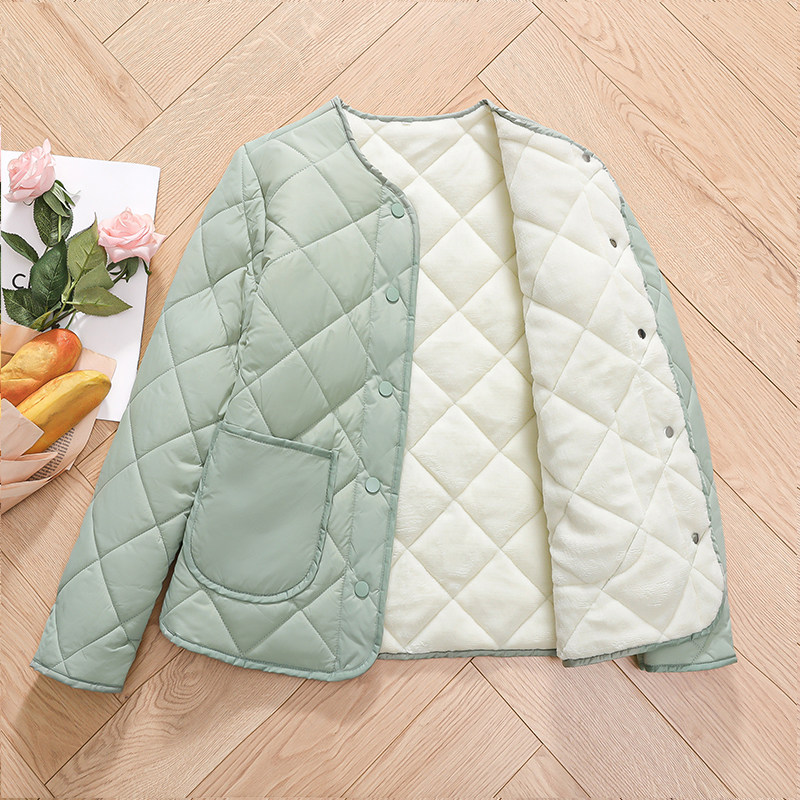 2025年冬季新款棉服女加绒加厚洋气百搭时尚内穿方格棉衣外套