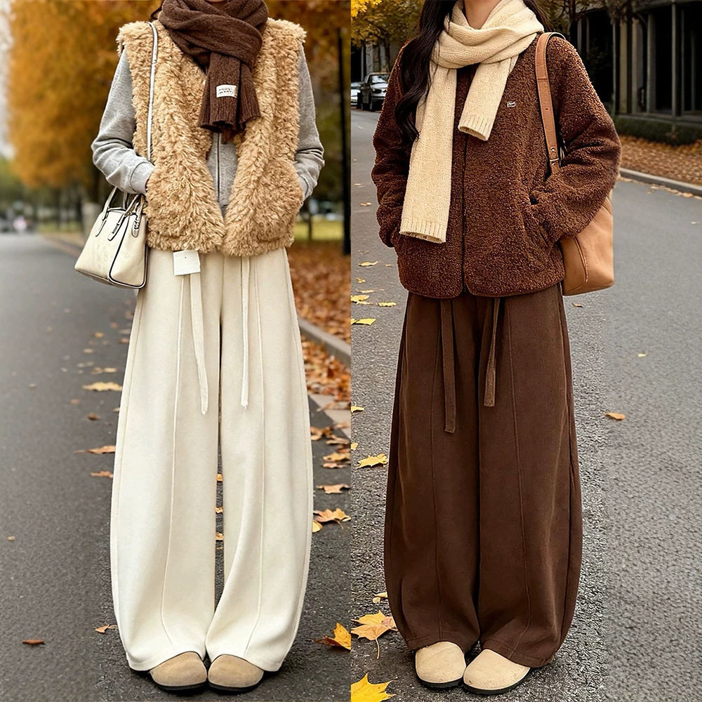 加绒弯刀裤女秋冬季加厚2025新款慵懒宽松运动卫裤高腰休闲阔腿裤