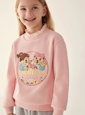 秋冬款女童花边领加绒半高领套头卫衣卡通小熊洋气TTMW234V55A