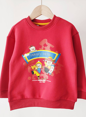 2023秋冬季男童加绒卫衣红色卡通小熊过年服TWBE241101A