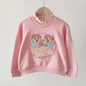 春秋新款 女童木耳花边领子毛圈棉卫衣卡通小熊TTMW234V55A