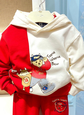 现货小熊童装春秋款男童拼色连帽毛圈卫衣休闲TKMW211202B
