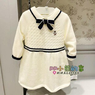 现货秋冬新款女童学院风长袖带领结针织毛衣裙TOOK203851B