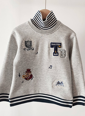 2023秋冬新款男童加绒半高领卫衣卡通小熊童装TTMW234T04B