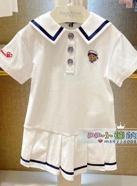 夏款女童小熊海军娃娃领短袖连衣裙TKOM212551K裙子M212551K
