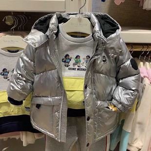 小熊童装冬季中长款男童休闲连帽银色保暖羽绒服TKJD211101A