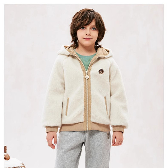 2024秋冬季小熊童装男童休闲撞色摇粒绒连帽外套加厚TKJU244T01A