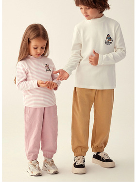 秋冬卡通小熊童装男女童德绒半高领长袖T恤条纹打底TKLA238C94H