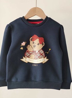 2023冬季女童圆领加绒卫衣卡通小熊可爱印花上衣TTMW241151A