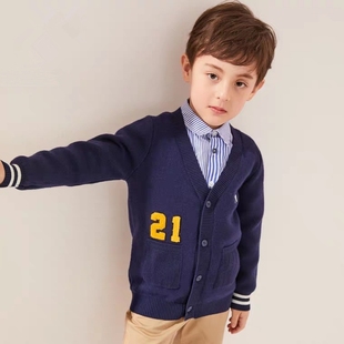 25春季男童V领针织开衫小熊童装学院风毛衣外套TKCK91101D