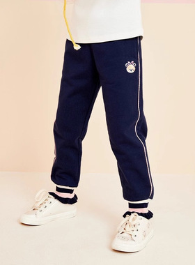 春秋季新款女童小熊休闲运动长袖花边束脚卫裤PCTMA7841N3871