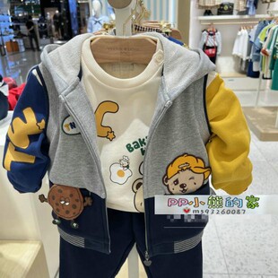 春春秋款小熊童装男童马甲棉带帽背心SR婴童坎肩T0VM224902B