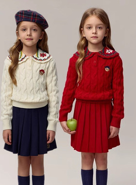 现货MN秋冬小熊童装女童羊毛时尚休闲翻领针织毛衣TKKW248V51I