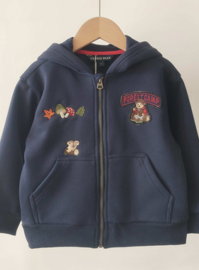 2024秋冬季男女童加绒休闲外套刺绣连帽上衣卡通小熊TTMZ248T81I