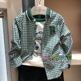 春秋款男童卡通格子长袖衬衫/衬衣TKYC91202SRYC91202B