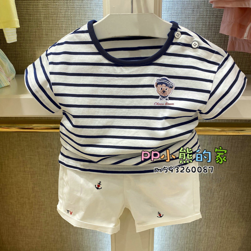 夏季男童蓝色条纹短袖T恤T0 RA212501B婴童短裤TH212501A