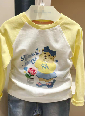 春秋季女童柔软透气纯棉印花圆领长袖休闲T恤TKLA91251B