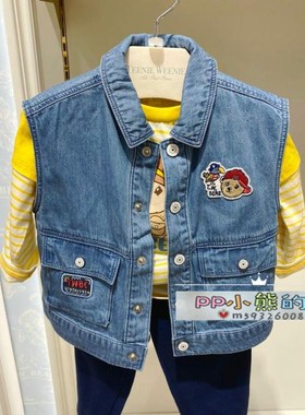 春秋款小熊童装男婴童休闲水洗SR牛仔马甲T0VW222301A