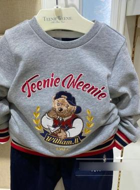 春秋季男童灰色纯棉毛圈卫衣休闲圆领刺绣中大童上衣TKMW213804B