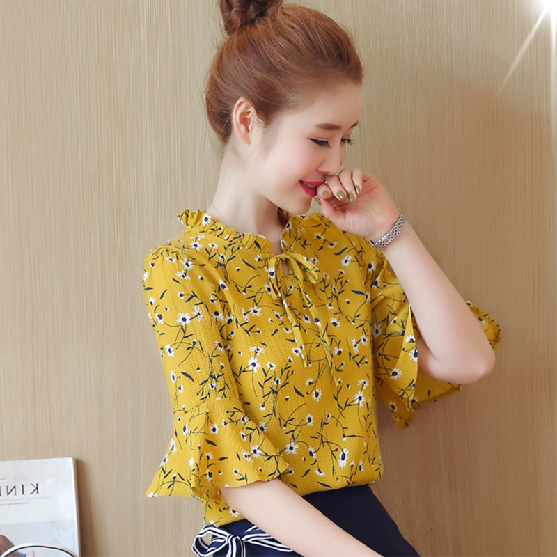 碎花雪纺衫半袖女2019夏季新款女装百搭小衫显瘦打底衫上衣女T恤在类目 女装/女士精品, T恤中 - 来自Buy2taobao.com提供专业的淘宝代购服务