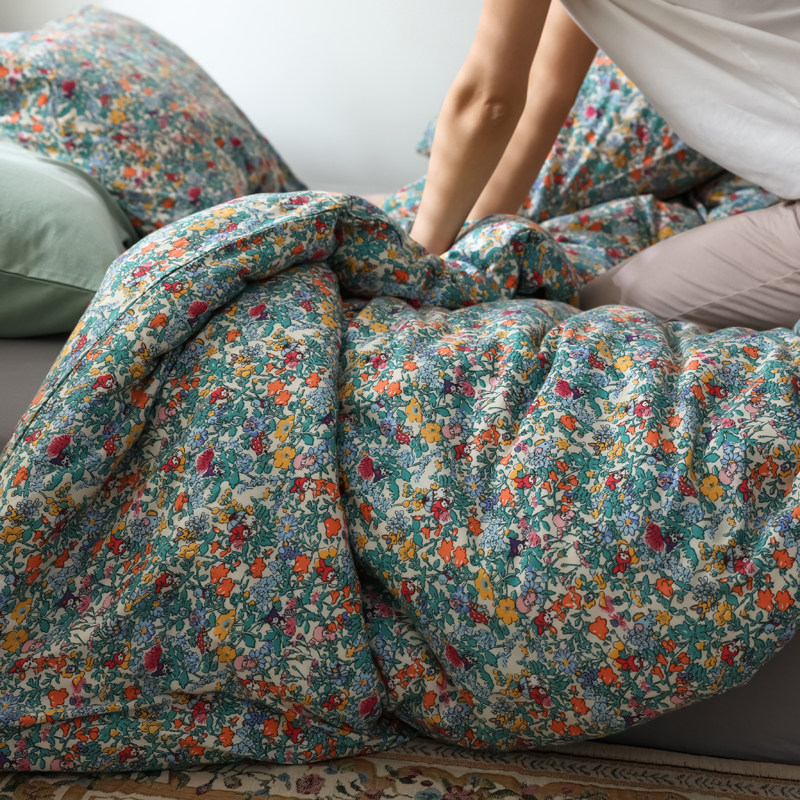 A类韩式复古小碎花天竺棉四件套全棉100床品纯棉针织棉被套床笠式