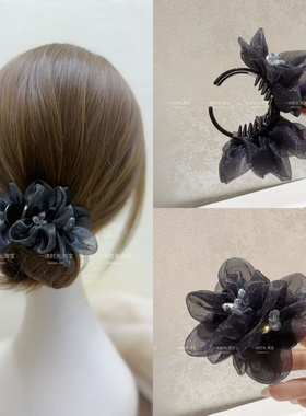 百搭薄纱花朵小号丸子头抓夹后脑勺盘发头饰女发饰发夹显发量发卡
