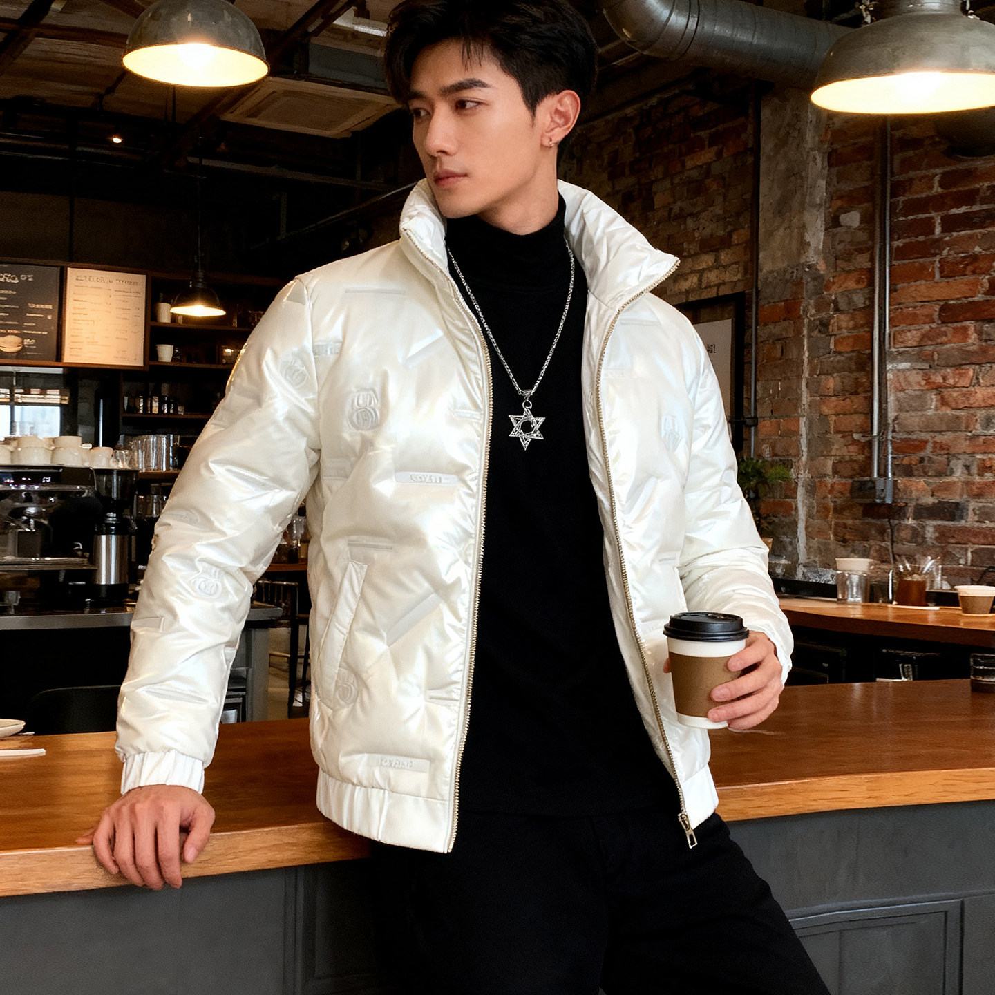 2025新款男装潮牌保暖棉服秋冬立领外套高级感轻薄夹克羽绒棉袄子