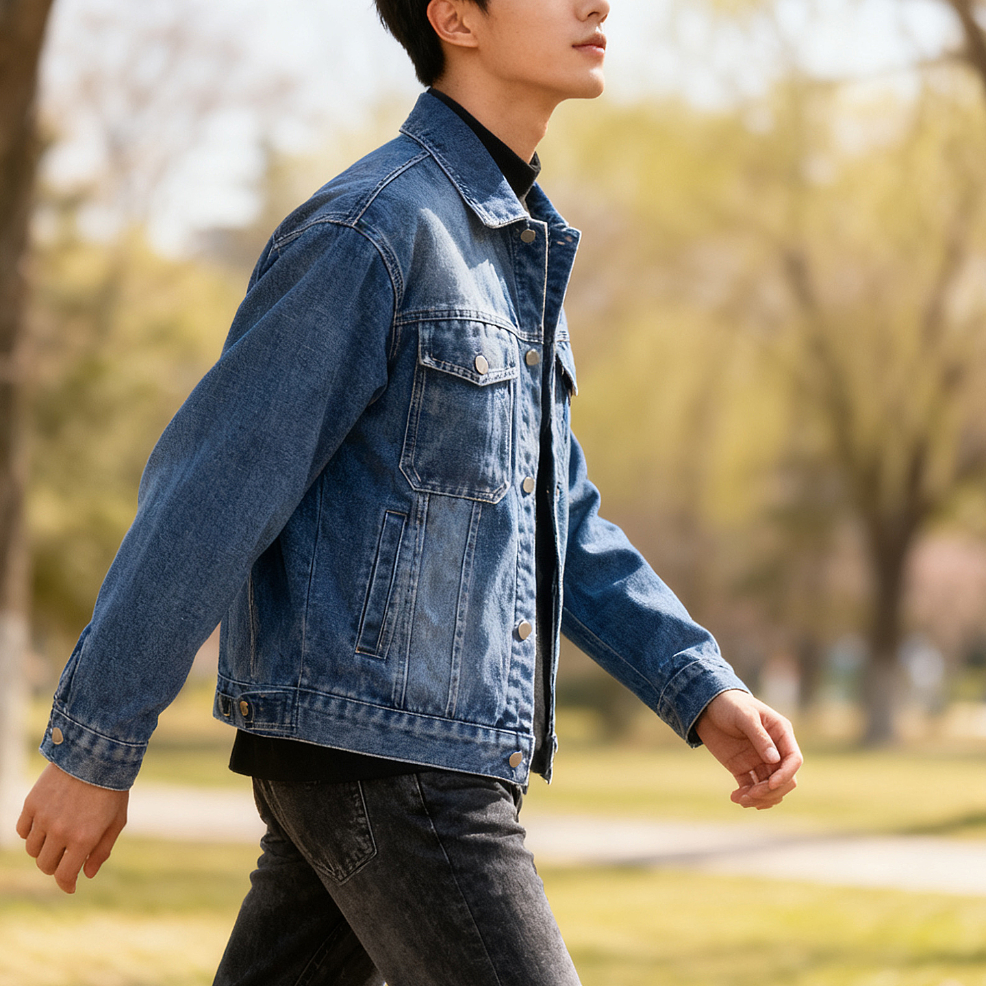 春秋水洗长袖单排扣潮流时尚休闲