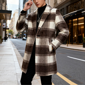 加厚保暖潮流外套 2025新款 格子西装 冬季 风衣时尚 毛呢大衣男中长款