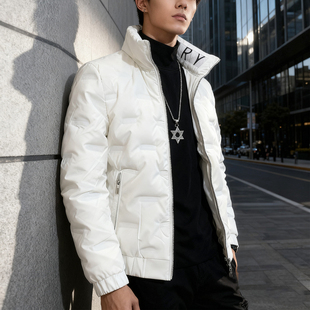 字母短款 25冬季 修身 羽绒棉服潮流韩版 百搭保暖外套褂 立领轻薄男士