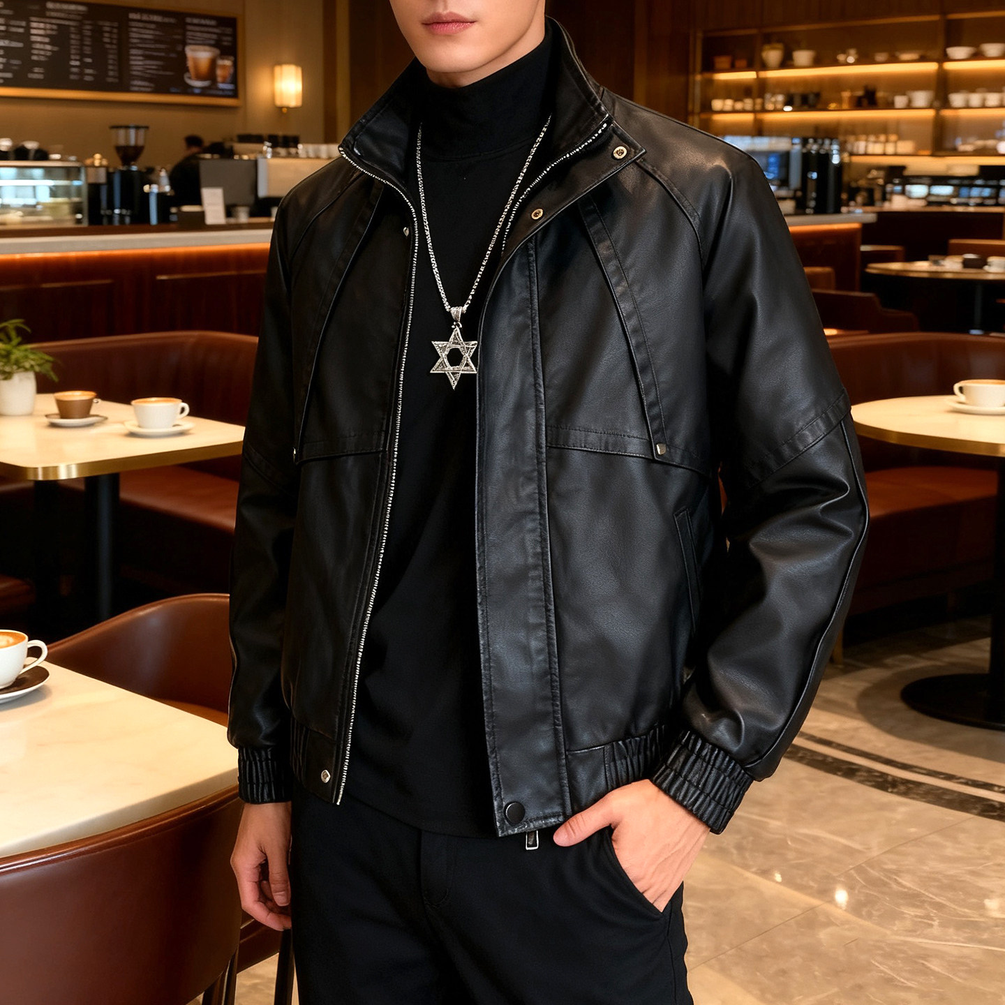 美式复古PU皮衣外套男士