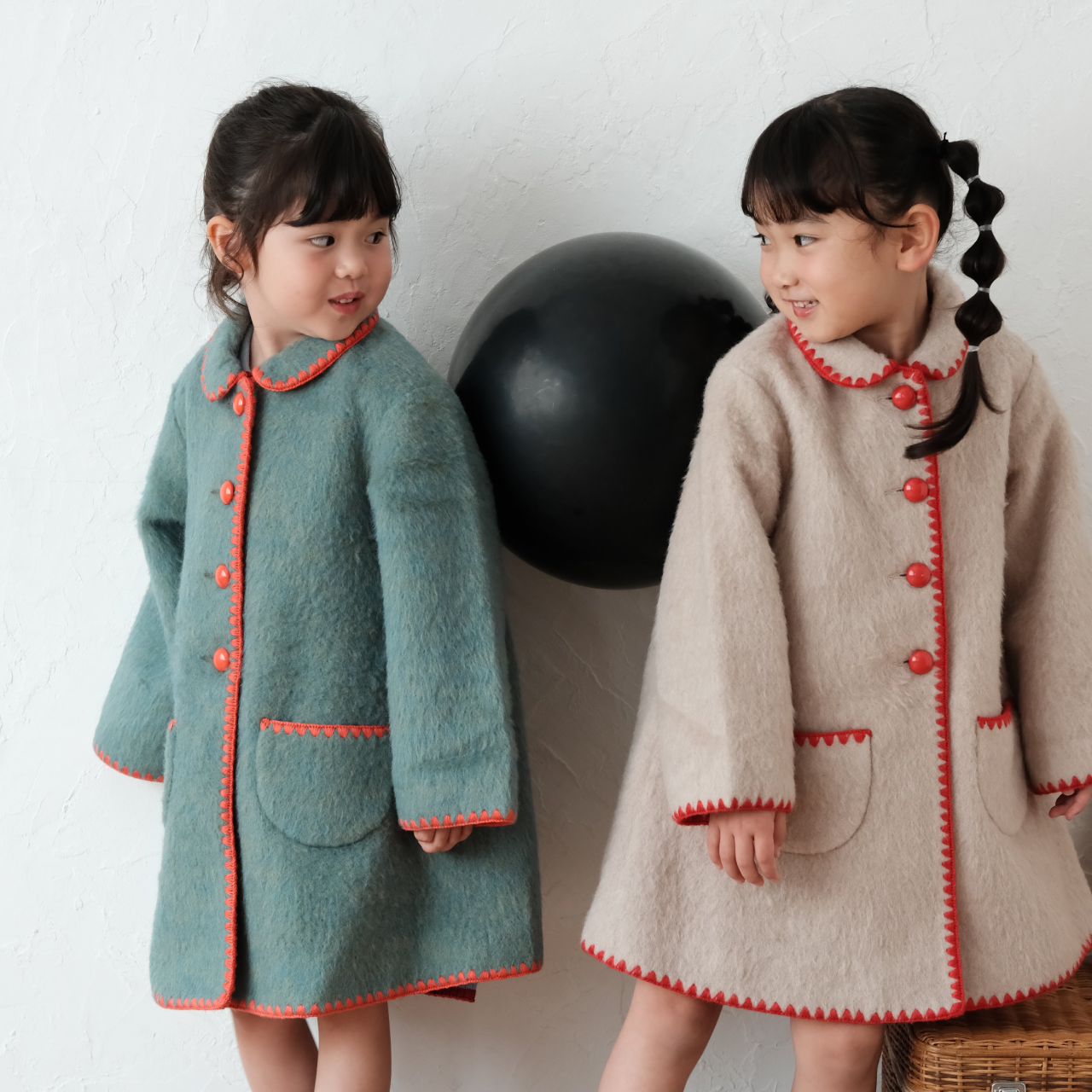 25秋冬 含羊毛撞色毛双面呢大衣外套绣边宽松新款童装 mes kids