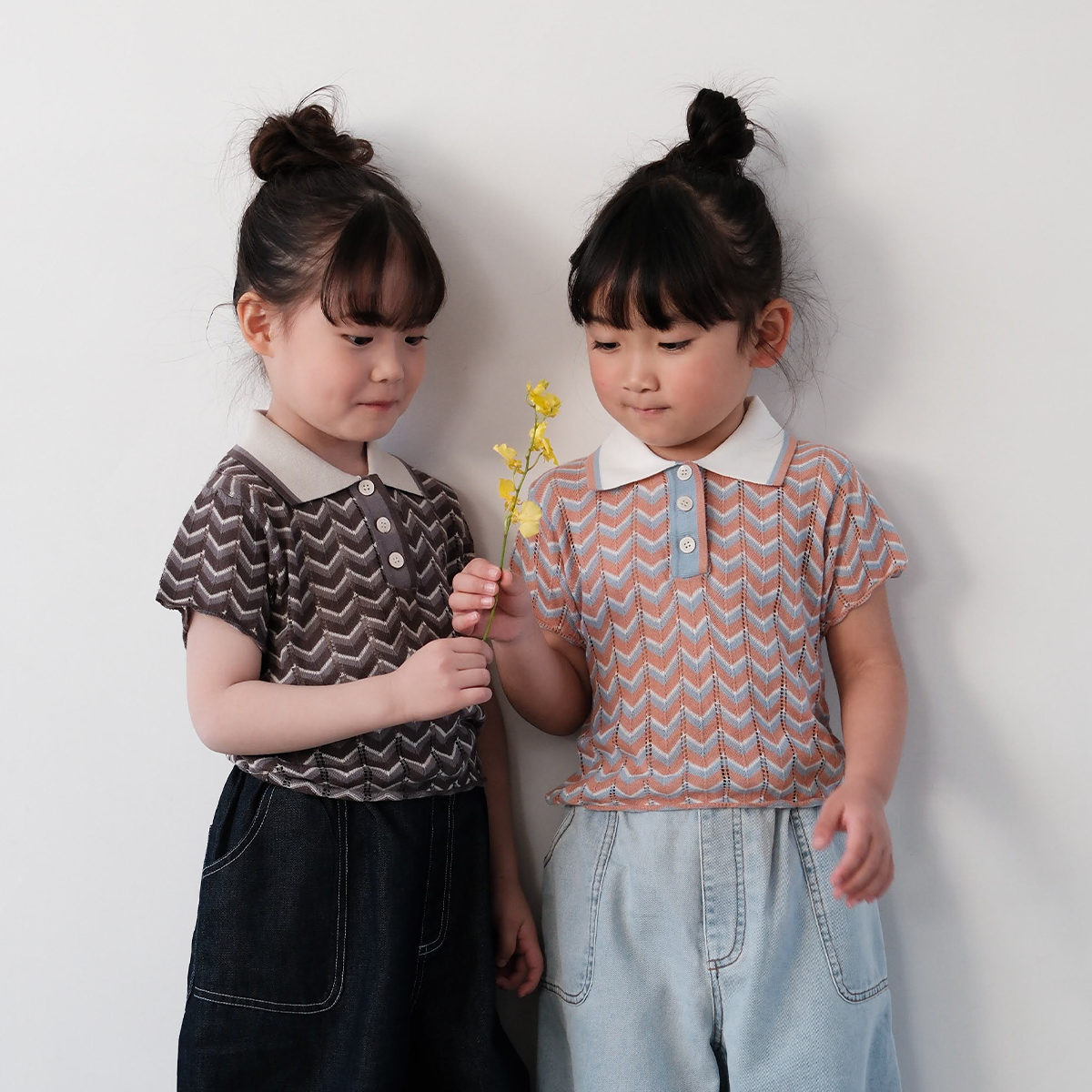25春夏 棉波浪条纹Polo翻领可爱针织衫短袖上衣新款女童 mes kids