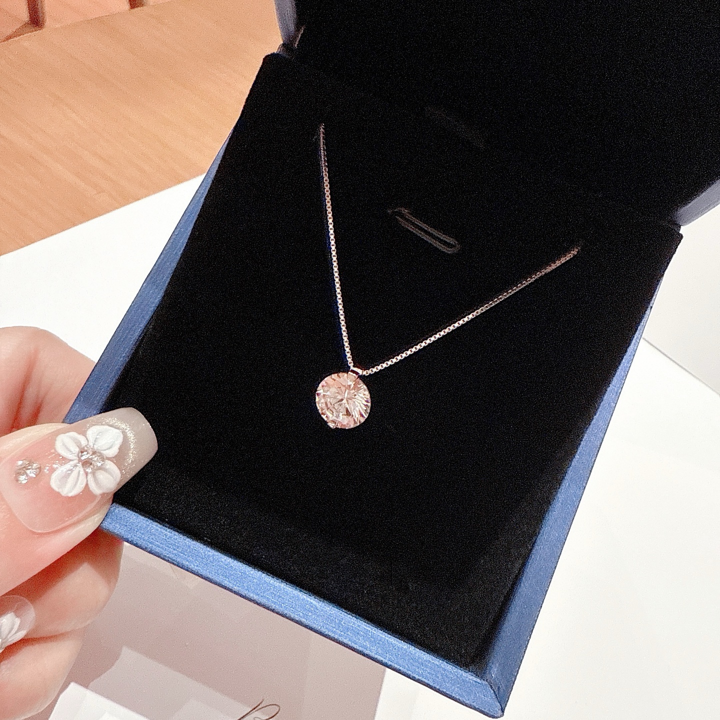 新款爆闪单钻纯银赵露思同款项链