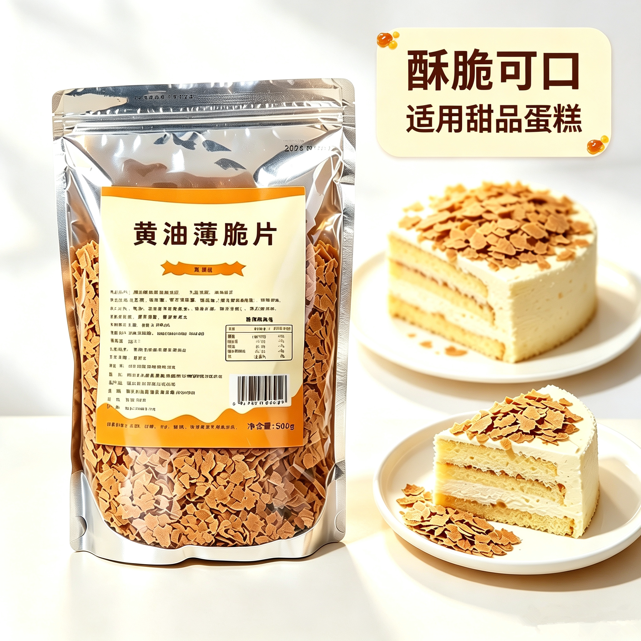 新款黄油薄脆片蛋糕装饰烘焙碎片薄脆碎饼干冰淇淋木糠杯麻薯脆片