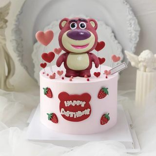 ins风草莓熊蛋糕装饰摆件可爱戴生日帽儿童网红烘焙插牌甜品插件