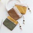 日系帆布多层小钱包简约撞色艺迷你小包包拉链零钱包卡包钥匙包