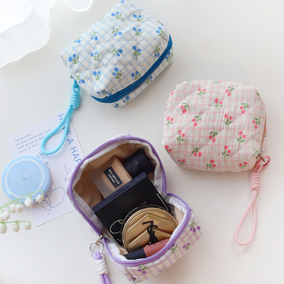 绗缝手提补妆化妆小方包