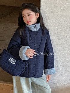 女童双面穿棉服外套儿童洋气时髦棉衣中大童秋冬款加厚保暖上衣韩