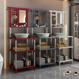 老式洗脸盆架子农村落地家用置物架不锈钢面盆架多层卫生间收纳架