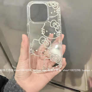 适用苹果16promax手机壳15plus镶钻14pm13mini12保护套碎钻e防摔