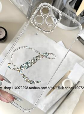 定制字母16e原色适用iPhone15promax手机壳苹果手机壳新款14plus高级感112镶钻防摔保护套13mini名字数字英文