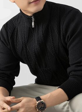 慵懒垂感简洁小立领男式休闲毛衣秋冬羊毛针织衫外套