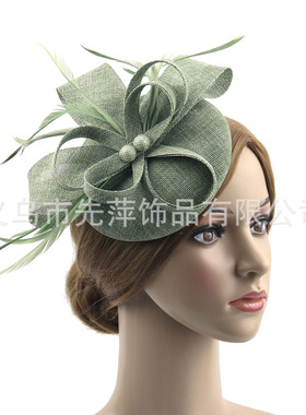 亚马逊爆款欧美新娘礼帽发饰复古仿亚麻头饰头花赛马节茶话会头饰