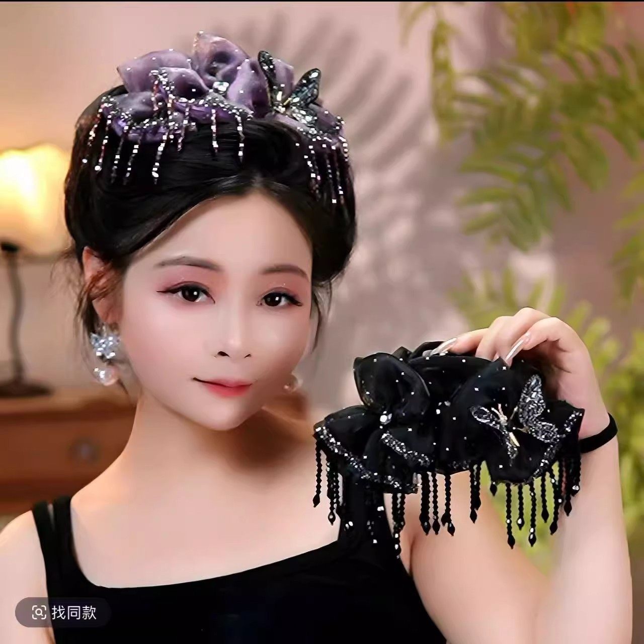 手工女黑色AB面公主款蝴蝶结发夹新款花朵流苏蝴蝶鲨鱼夹轻奢抓夹,饰品/流行首饰/时尚饰品新,民族风发饰,淘宝优惠券,粉丝福利购,淘宝优惠卷