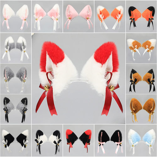 手作仿真毛绒猫咪耳朵边夹Lolita蝴蝶结头饰对夹日系猫耳朵发夹