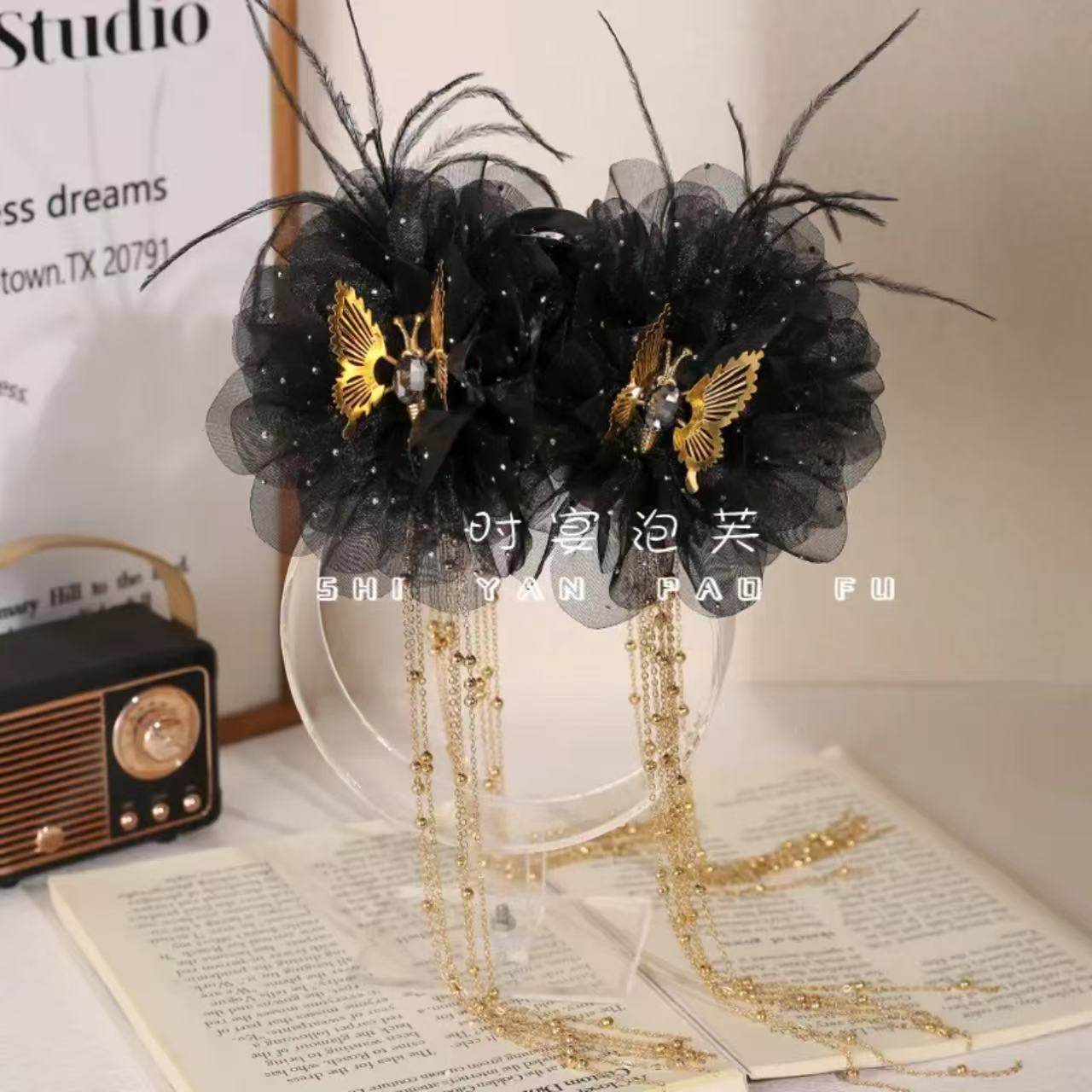 扑棱蛾子冬季新款羽毛流苏抓夹灵动蝴蝶显发量蓬松鲨鱼夹发夹,饰品/流行首饰/时尚饰品新,民族风发饰,淘宝优惠券,粉丝福利购,淘宝优惠卷