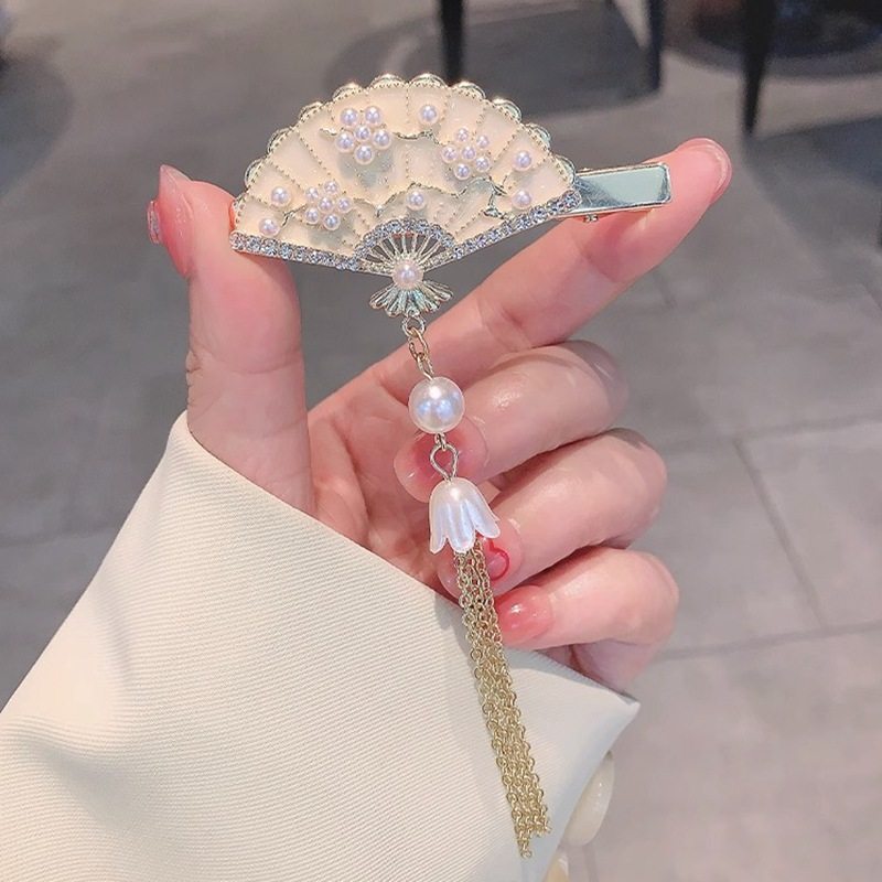 高级感时尚珍珠流苏发夹古风扇子侧边夹子气质旗袍汉服头饰批发,饰品/流行首饰/时尚饰品新,民族风发饰,淘宝优惠券,粉丝福利购,淘宝优惠卷